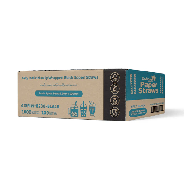 Envirostar Paper Spoon Straw Individual Wrapped Black 4 Ply - Image 2