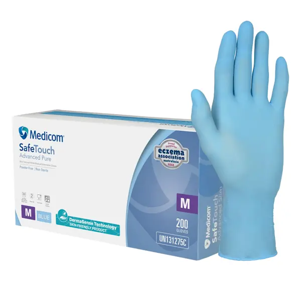 Medicom SafeTouch Nitrile Disposable Gloves | Blue and Powder Free 200 Pack - Image 3