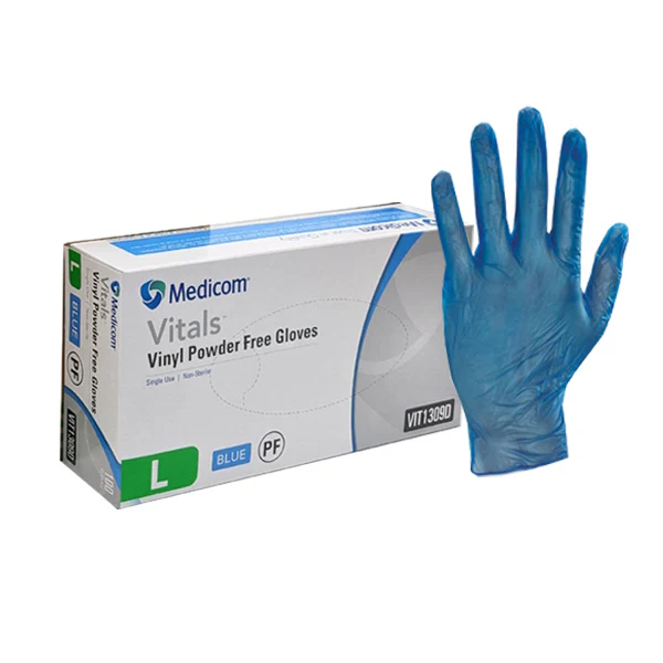 Medicom Vitals Vinyl Disposable Gloves | Blue and Powder Free - Image 2