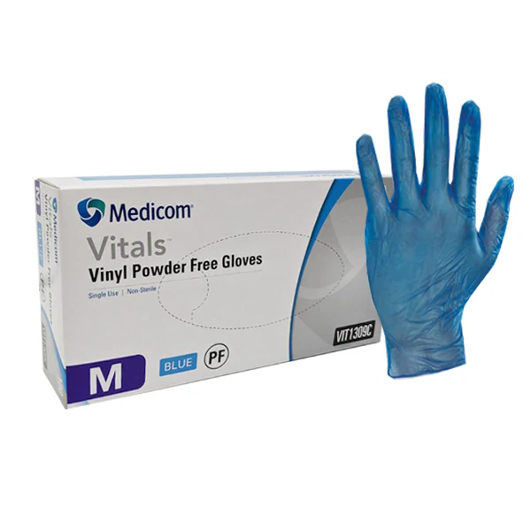 Medicom Vitals Vinyl Disposable Gloves | Blue and Powder Free - Image 3