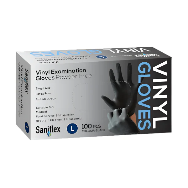 Saniflex Vinyl Gloves Black Powder Free - Image 3